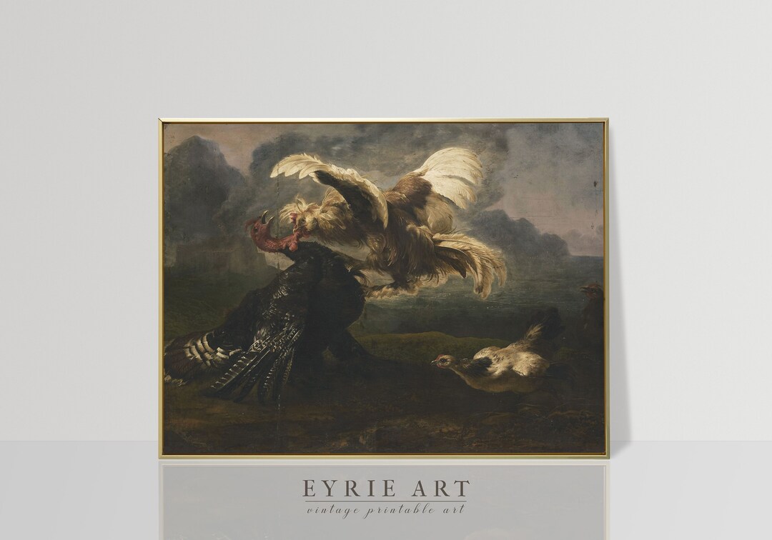 Vintage Rooster Wall Art, Farmhouse Chicken Print, Country Kitchen