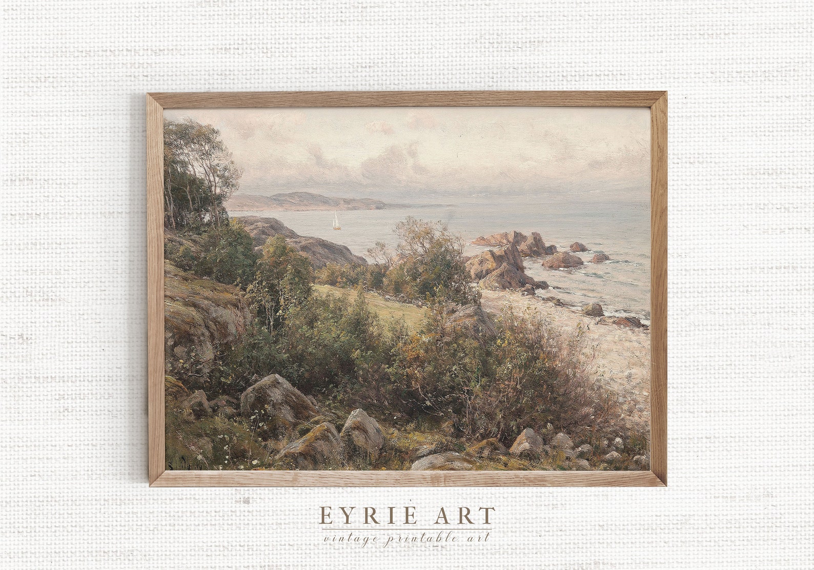 Vintage Beach Painting Coastal Landscape Wall Art Seaside Etsy