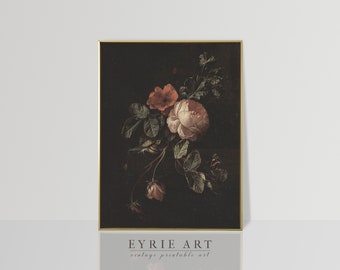 Rose Painting, Vintage Moody Flower Print, Dark Floral Wall Art. Dark Academia Decor PRINTABLE #180