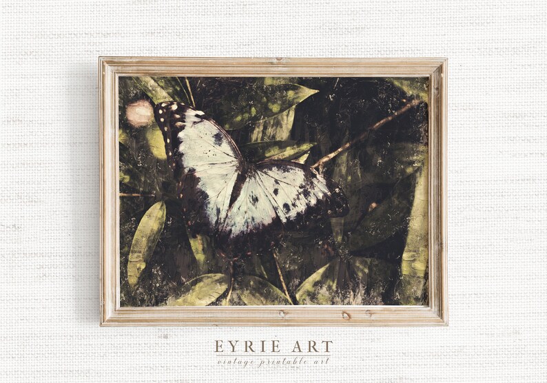 Butterfly Painting, Vintage Nature Art Print, Cottage Core Decor