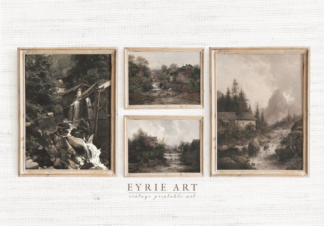 Vintage Gallery SET of 4 Wall Art, Forest Landscape Print SET, Nature ...
