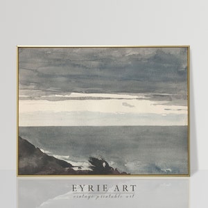 Coastal Watercolor Seascape Painting, Antique Nautical Wall Decor ...