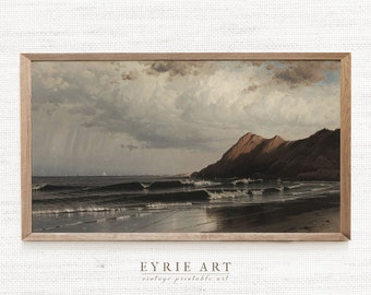 Samsung Frame TV Art, Ocean Oil Painting, Moody Seaside Print, Coastal Seascape PRINTABLE #TV59