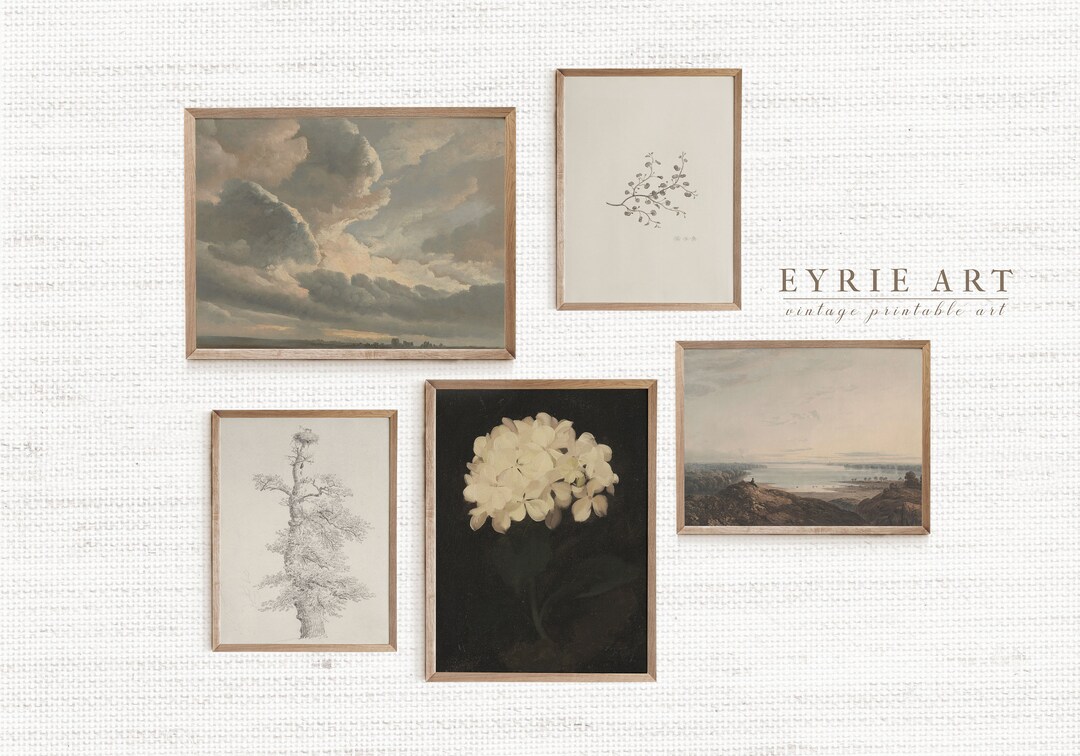 Vintage Neutral Gallery SET of 5 Prints, Country 5 Piece Wall Art ...