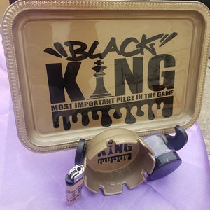 Black King Rolling tray | Most Important Piece In the Game| This gift for him comes with a matching tray, lighter, ashtray and stash jar