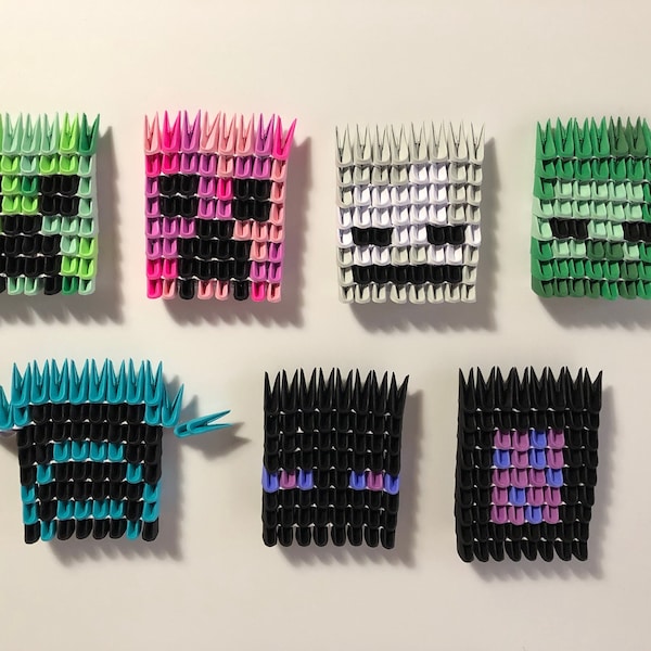 Minecraft Mob Magnets 3D Origami (Creeper, Pink Creeper, Skeleton, Zombie, Warden, Enderman, Portal)