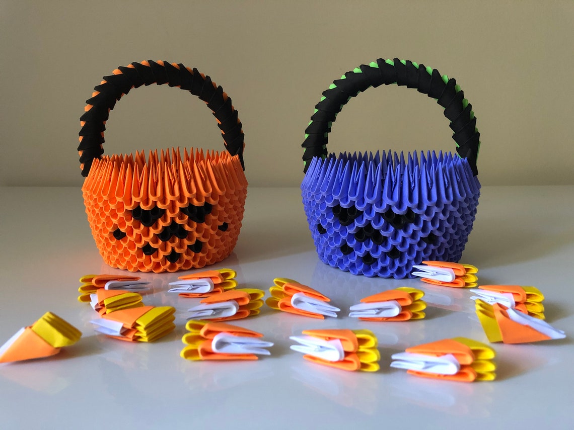 Cestino di Halloween di zucca con origami 3D di mais Etsy