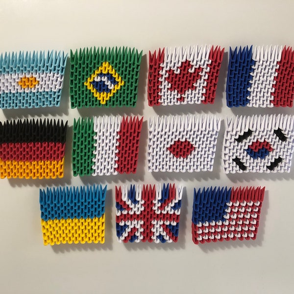 Flag Fridge Magnets World Cup 3D Origami (Argentina, Brazil, Canada, France, Germany, Italy, Japan, South Korea, Ukraine, UK, USA)