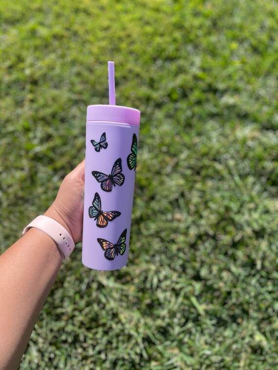 Matte Tumbler Personalized Gift holographic Butterfly Straw 