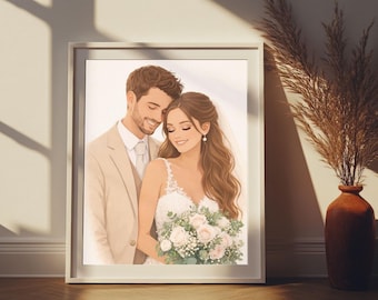 Pintura a partir de una foto: retrato de boda personalizado, regalo de primer aniversario, regalo para ella/él, regalo de pareja, regalo de compromiso, ilustración dibujada a mano