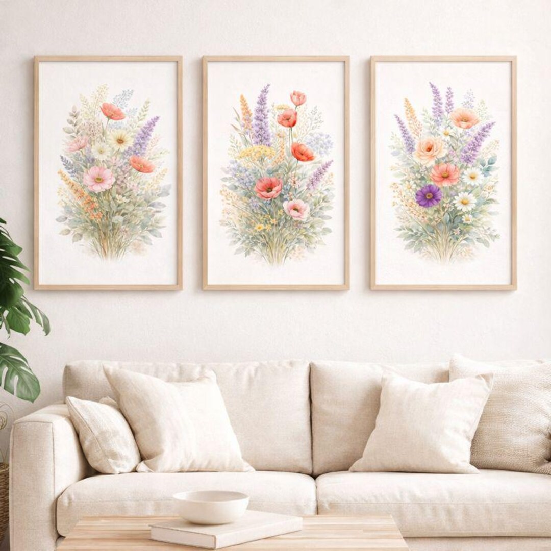 Floral Print Set of 3, Printable Wall Art, Botanical Floral Wall Art - Etsy