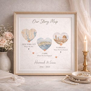 Personalized Couple Map Art | Our Story Map Print | Digital Download Wall Art |Where We Met Engaged Married | Custom Relationship Timeline