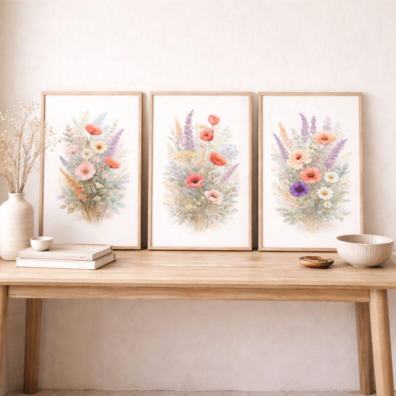 Floral Print Set of 3, Printable Wall Art, Botanical Floral Wall Art - Etsy