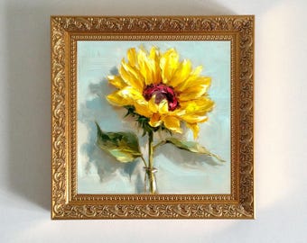 ひまわりの花束 - クロード・モネの手描き油絵の複製、6 つの花の静物