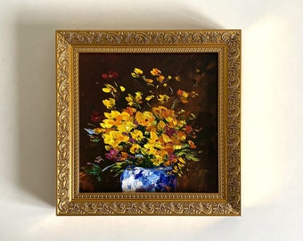 Wildflower Painting in Frame Flower Original Art Small Gift Original Artwork Ukraine Painting