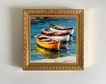 Boot olieverfschilderij visser zeilboot originele kunst nautische muur kunst zeegezicht artwork