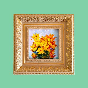 Klaproos schilderij originele bloemen kunst Impasto olieverfschilderij wilde bloemen klein kunstwerk impressionistisch geel rood kleurrijke muurkunst