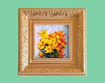 Poppy Oil Painting: Original Impasto Wildflower Art, Framed (7x7)
