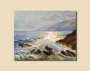 Ocean Wave Painting Landscape Painting Seascape Original Canvas Art Painting Beach Original Art Pacific Coast Original Artwork