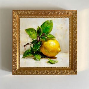Lemon Oil Painting: Kitchen Original Artwork Wall Art Decor Lemons painting original art Vintage still life oil painting muted kitchen breakfast painting french farmhouse decor ArtSpaceByAlla