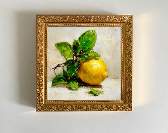 Lemon Painting: Food Original Framed Artwork Fruit Wall Art Decor ArtSpaceByAlla