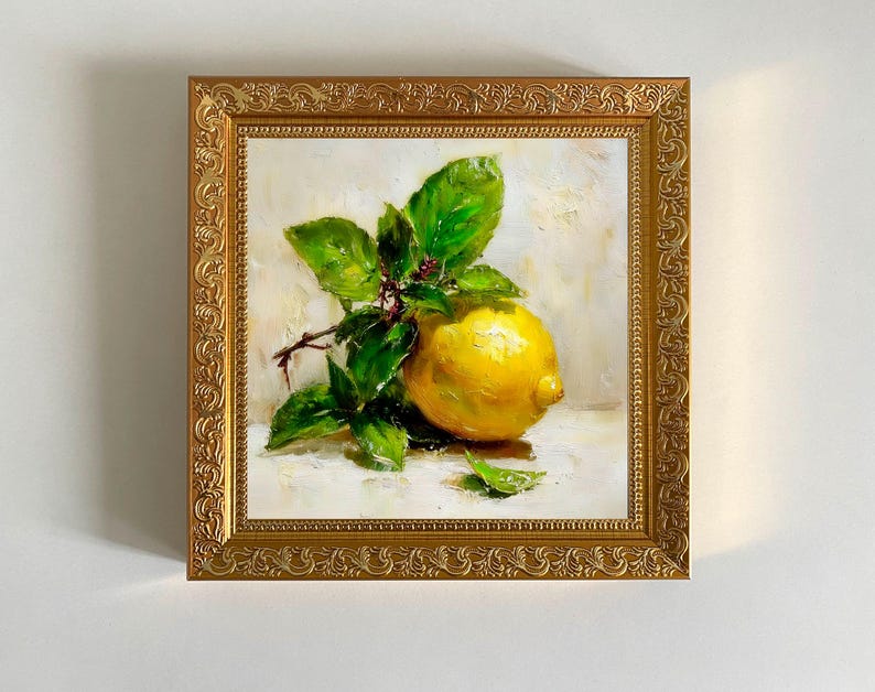 Lemon Oil Painting: Kitchen Original Artwork Wall Art Decor Lemons painting original art Vintage still life oil painting muted kitchen breakfast painting french farmhouse decor ArtSpaceByAlla
