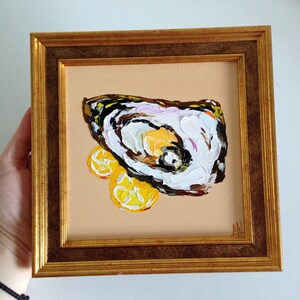 Oyster Painting Lemon Artwork Food Original Art Impasto Small Oil Painting For Gift Kitchen Wall Art image 2