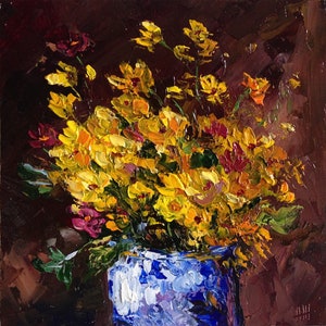 Wildflower Painting in Frame Flower Original Art Small Gift Original Artwork Ukraine Painting image 7