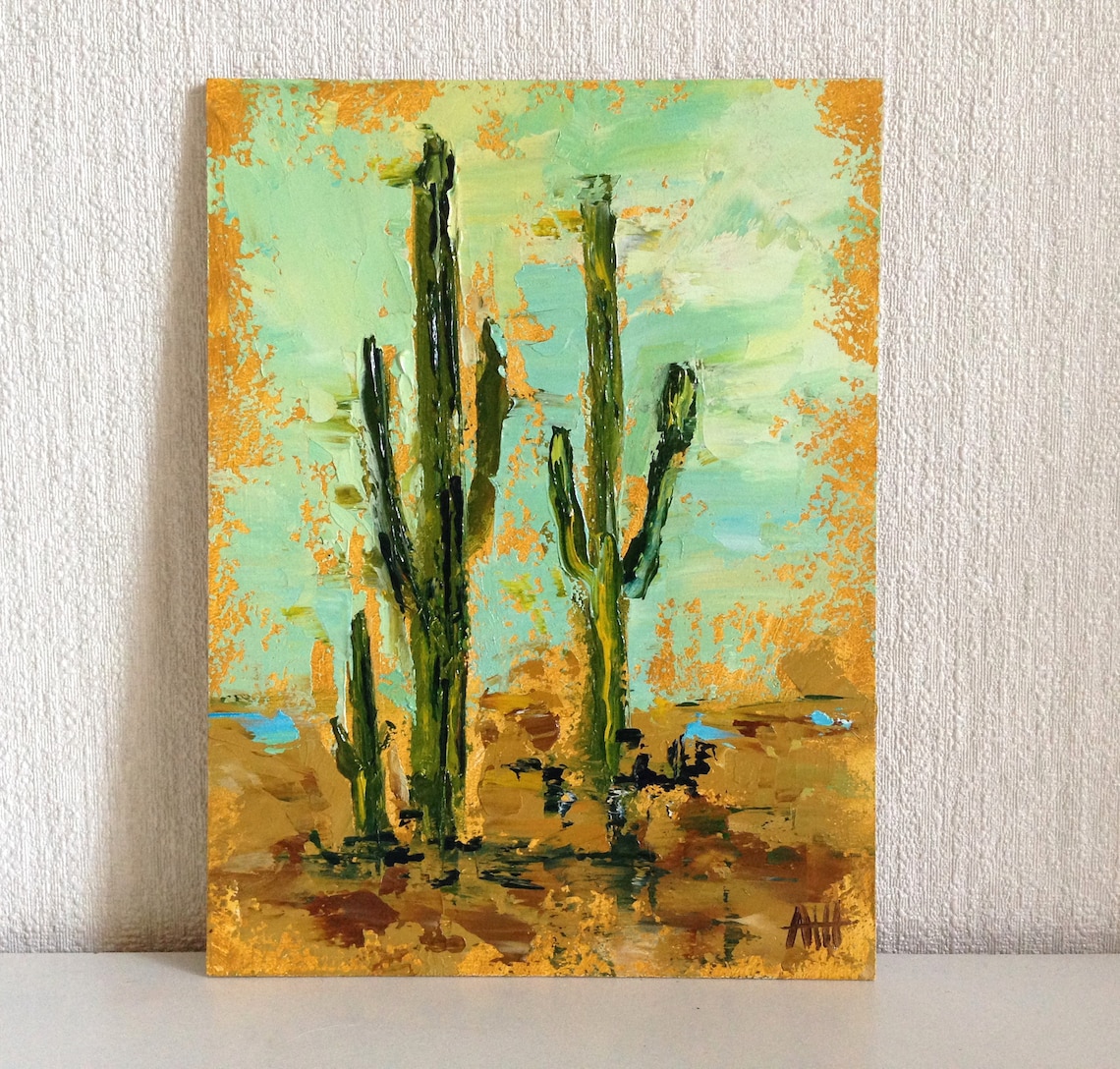 Saguaro Painting Abstract Cactus Wall Art Original Impasto Etsy