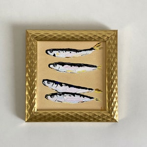 Fish Art Seafood Framed Painting Sardine Fish Painting Kitchen Art Textured Original Artwork Food Art For Gift