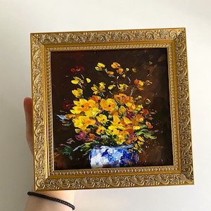 Wildflower Painting Flower Original Art Small Impasto Original Artwork Ukraine Painting Floral art yellow flowers gallery wall art unique gift for mom gift for wifeArtSpaceByAlla