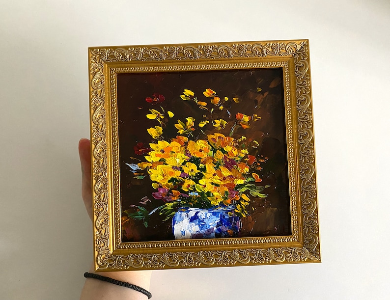 Wildflower Painting Flower Original Art Small Impasto Original Artwork Ukraine Painting Floral art yellow flowers gallery wall art unique gift for mom gift for wifeArtSpaceByAlla