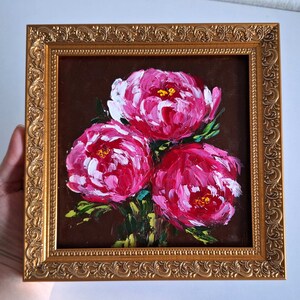 Peonies Flower Gold Frame Original Artwork Peony Original Painting Floral Framed Art by ArtSpaceByAlla