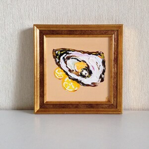 Oyster Painting Lemon Artwork Food Original Art Impasto Small Oil Painting For Gift Kitchen Wall Art image 3