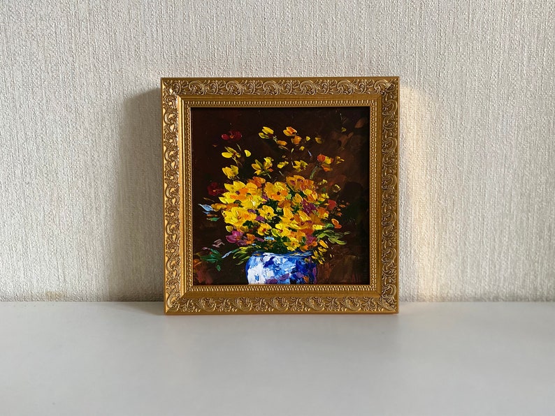 Wildflower Painting in Frame Flower Original Art Small Gift Original Artwork Ukraine Painting image 4