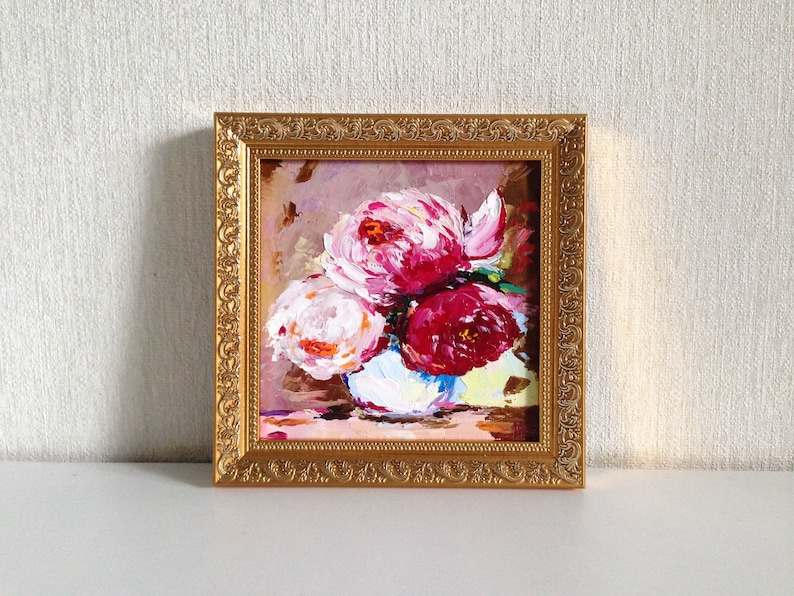 Peony Painting Ukraine Art Flower Painting Floral Shabby Chick Original Art Peonies Impasto Framed Original Oil Painting image 3