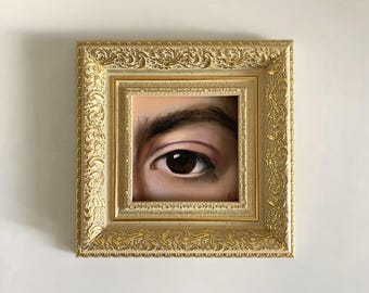 Eye Painting Original Wall Art Gold Frame Small Oil Painting Lover Eye Wall Decor Eye Portrait by ArtSpaceByAlla