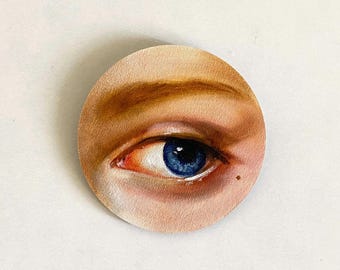 Lovers Eye Miniature Oil Painting: Dark Academia Decor 4" Canvas Artwork