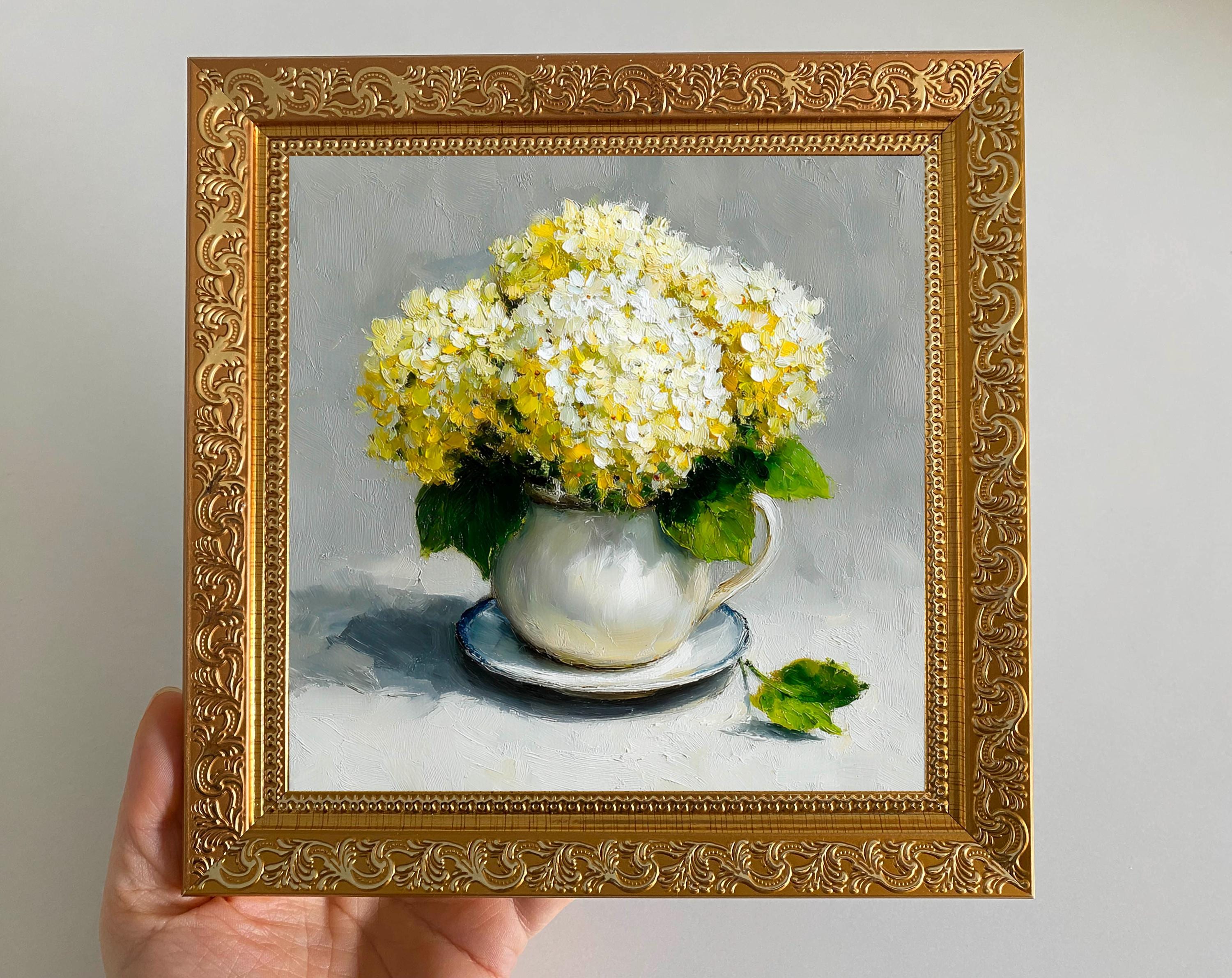 Hydrangea Flower Painting: Original Framed Small Floral Artwork - Etsy