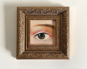 Lover's Eye Oil Painting: Antique Gold Frame Dark Academia Wall Art