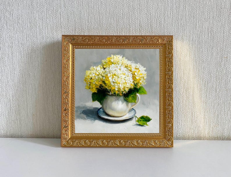 Hydrangea Flower Painting: Original Framed Small Floral Artwork - Etsy