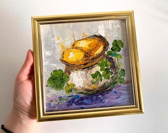 Irish Painting in Gold Frame St Patricks Day Gift Artwork Ireland Original Art Pot Of Gold Impasto Small Painting by ArtSpaceByAlla