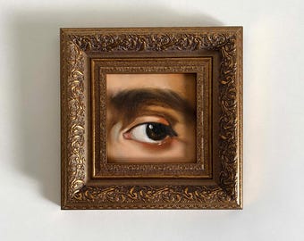 Eye Oil Painting: Framed Original Art, Dark Academia Decor 7 x7
