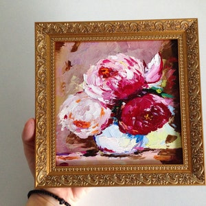 Peony Painting Ukraine Art Flower Painting Floral Shabby Chick Original Art Peonies Impasto Framed Original Oil Painting image 2