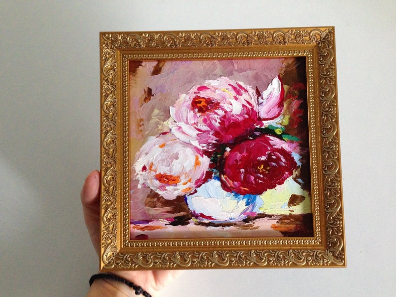 Peony Painting Ukraine Art Flower Painting Floral Shabby Chick Original Art Peonies Impasto Framed Original Oil Painting image 2