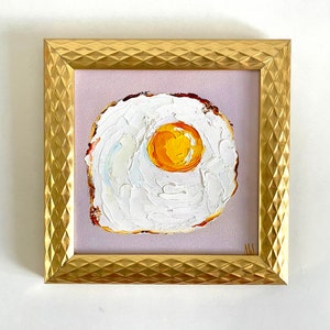 Fried Egg Gold Frame Painting Egg Art Food Original Art Kitchen Whimsy Decor Impasto Artwork Host Gift