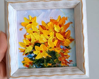 Wildflower Painting Flower Original Art Small Impasto Original Artwork Miniature Floral Wall Art by ArtSpaceByAlla