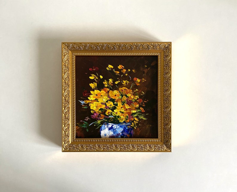 Wildflower Painting Flower Original Art Small Impasto Original Artwork Ukraine Painting Floral art yellow flowers gallery wall art unique gift for mom gift for wifeArtSpaceByAlla