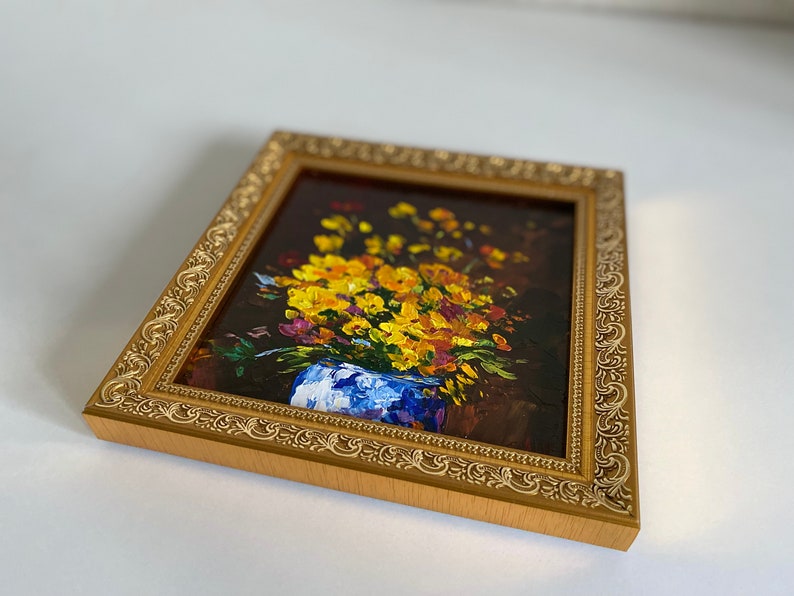 Wildflower Painting in Frame Flower Original Art Small Gift Original Artwork Ukraine Painting image 3