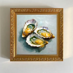 Oyster with Lemon Painting Wall Art Gold Frame Oyster Oil Painting Original Gift Artwork Food Original Art Kitchen Wall Art by ArtSpaceByAlla Oyster Painting Lemon Artwork Food Original Art Impasto Small Oil Painting For Gift Kitchen Wall Art Gallery wall decor unique gift gold frame impasto painting new Orleans oyster art